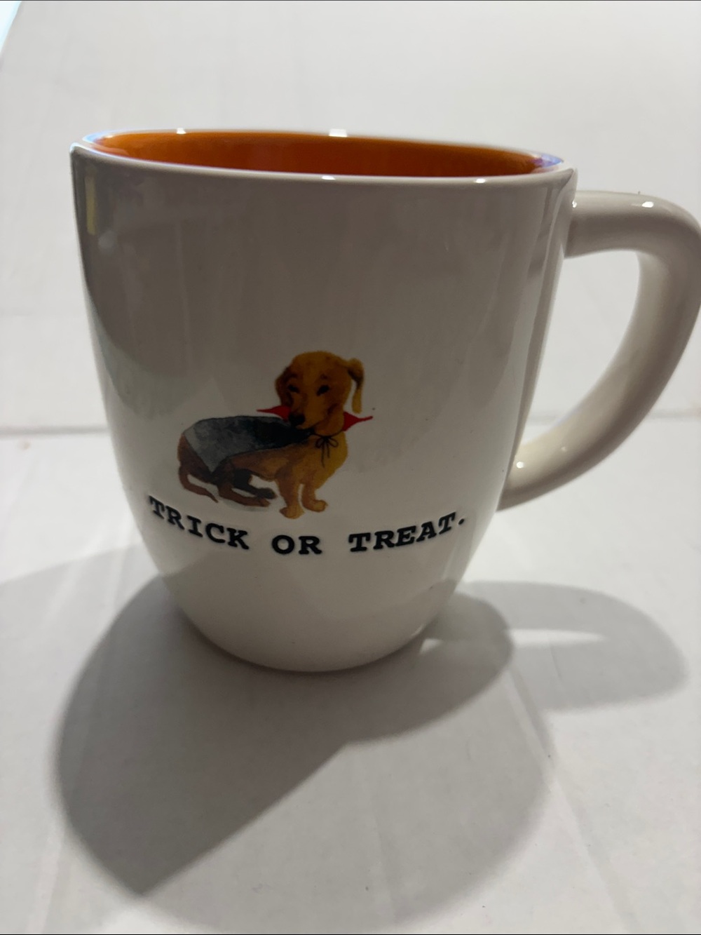 Trick or Treat White & Orange dachshund- Halloween-themed Coffee Cup